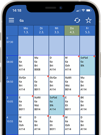 Screenshot: Stundenplananzeige auf iPhone